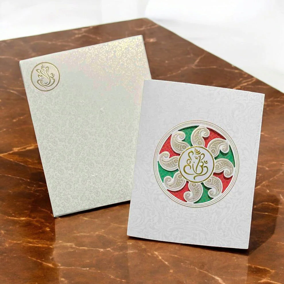 KL0138 Hindu Ganesh Design Laser Cut Paper Wedding Card with 2 Inserts and Envelope