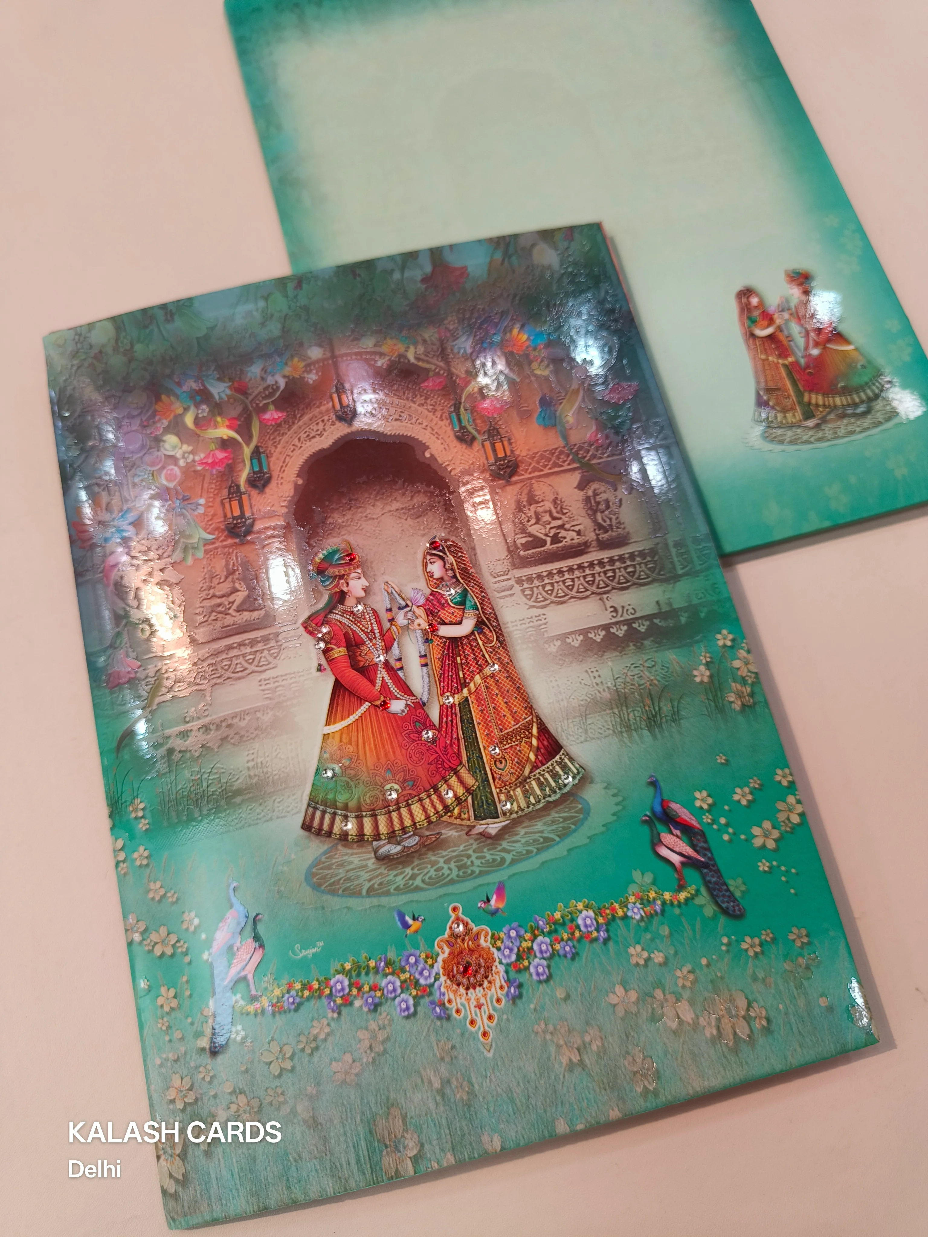 KL0640 Raja Rani Design Semi Box Paper Wedding Card (2 Page) - Image 4