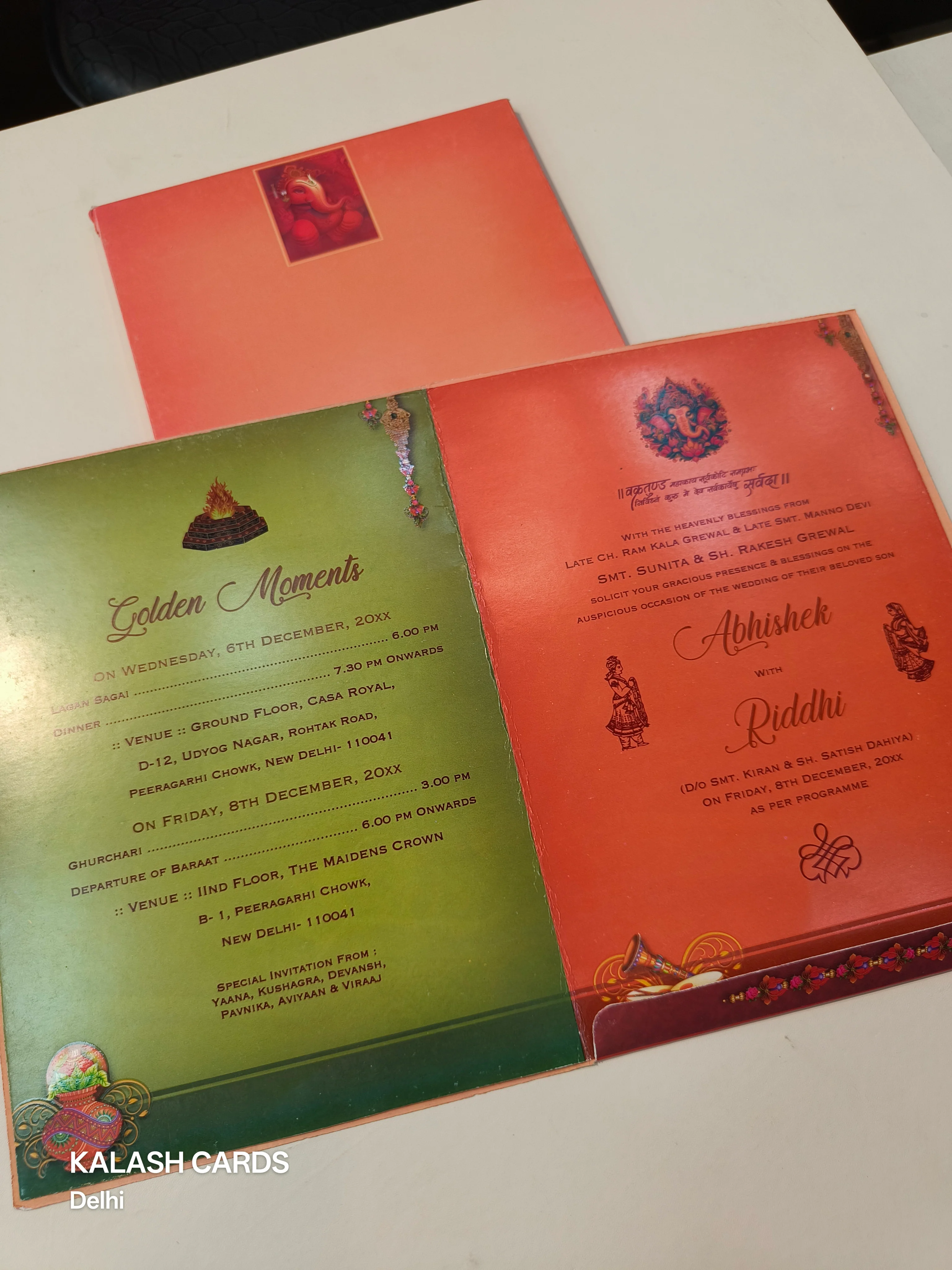 KL0641 Ganesh Semi Box Paper Wedding Card (2 Page) - Image 3
