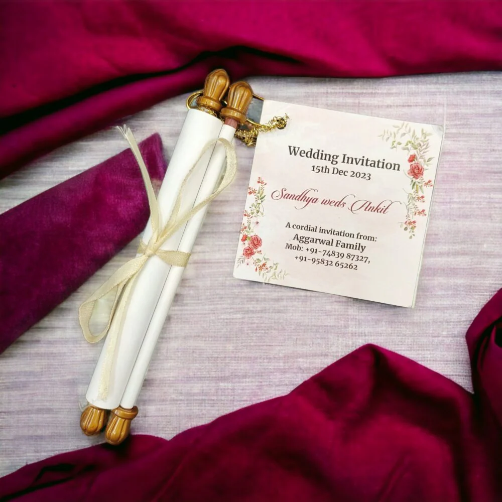 KL2101 Paper Scroll Wedding Card with Tag - Image 2