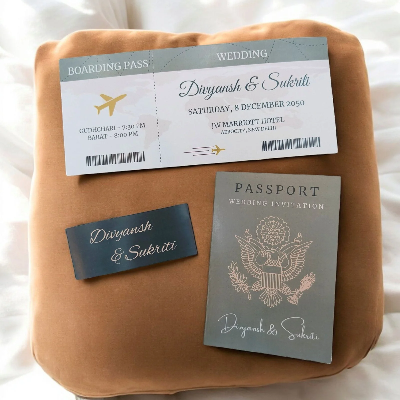 KL2180-2 Passport Wedding Card (1 Paper Passport, 1 Boarding Pass, 1 Band)