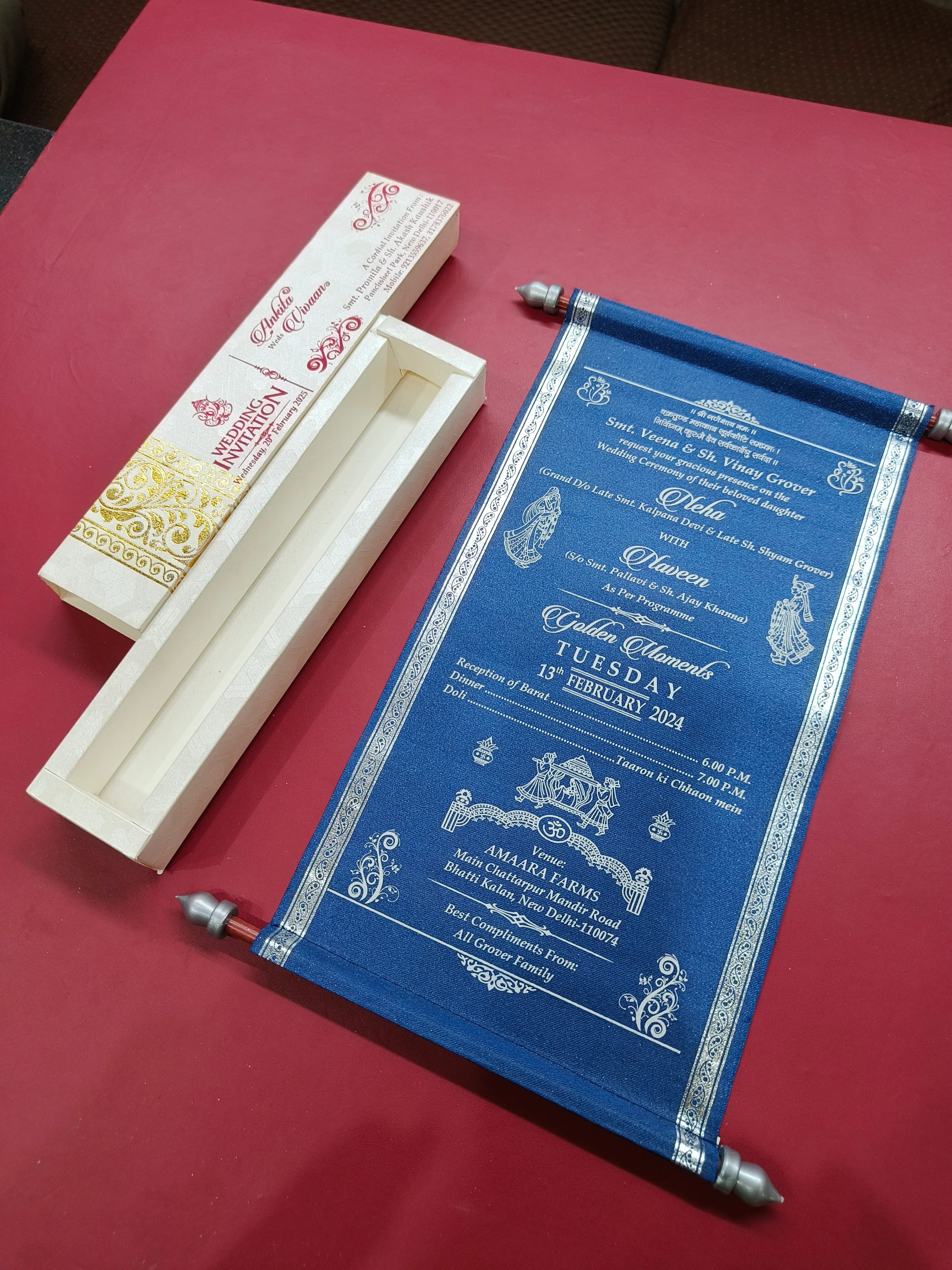 KL36 Satin Fabric Scroll Wedding Card