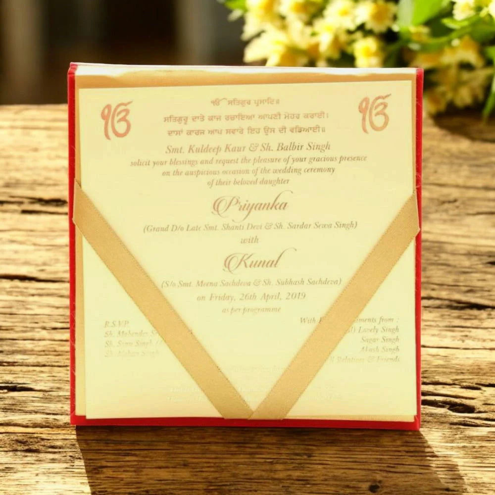 KL8501 Velvet Fabric Hardboard Padding Thick Wedding Card with 2 Card Inserts, 1 MDF Carry Bag Style Holder and Acrylic Mirror with Couple Names - Image 4