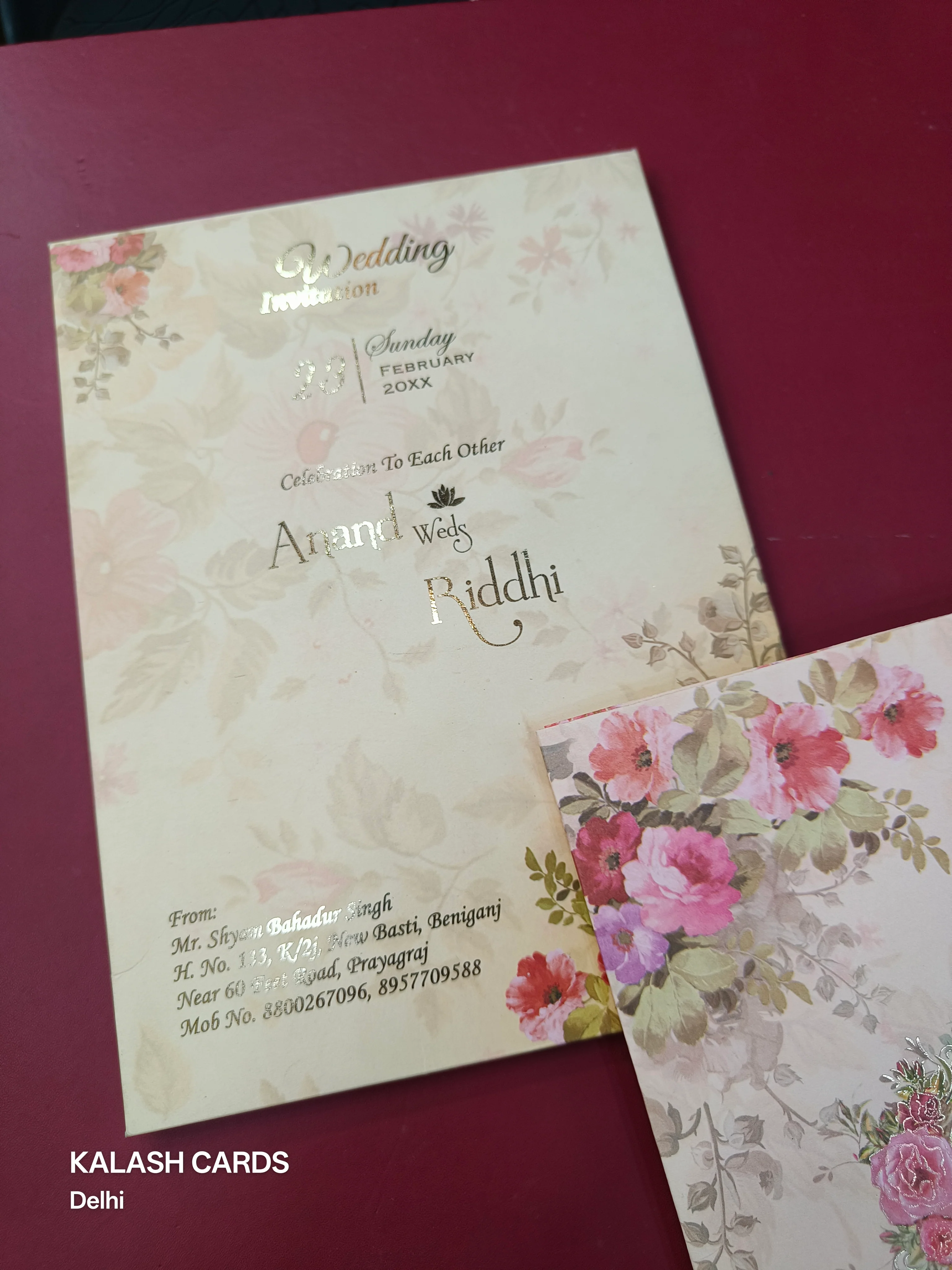 KLB1502: Floral Gold Leaf Paper Invitation Suite (2-Page) - Image 4