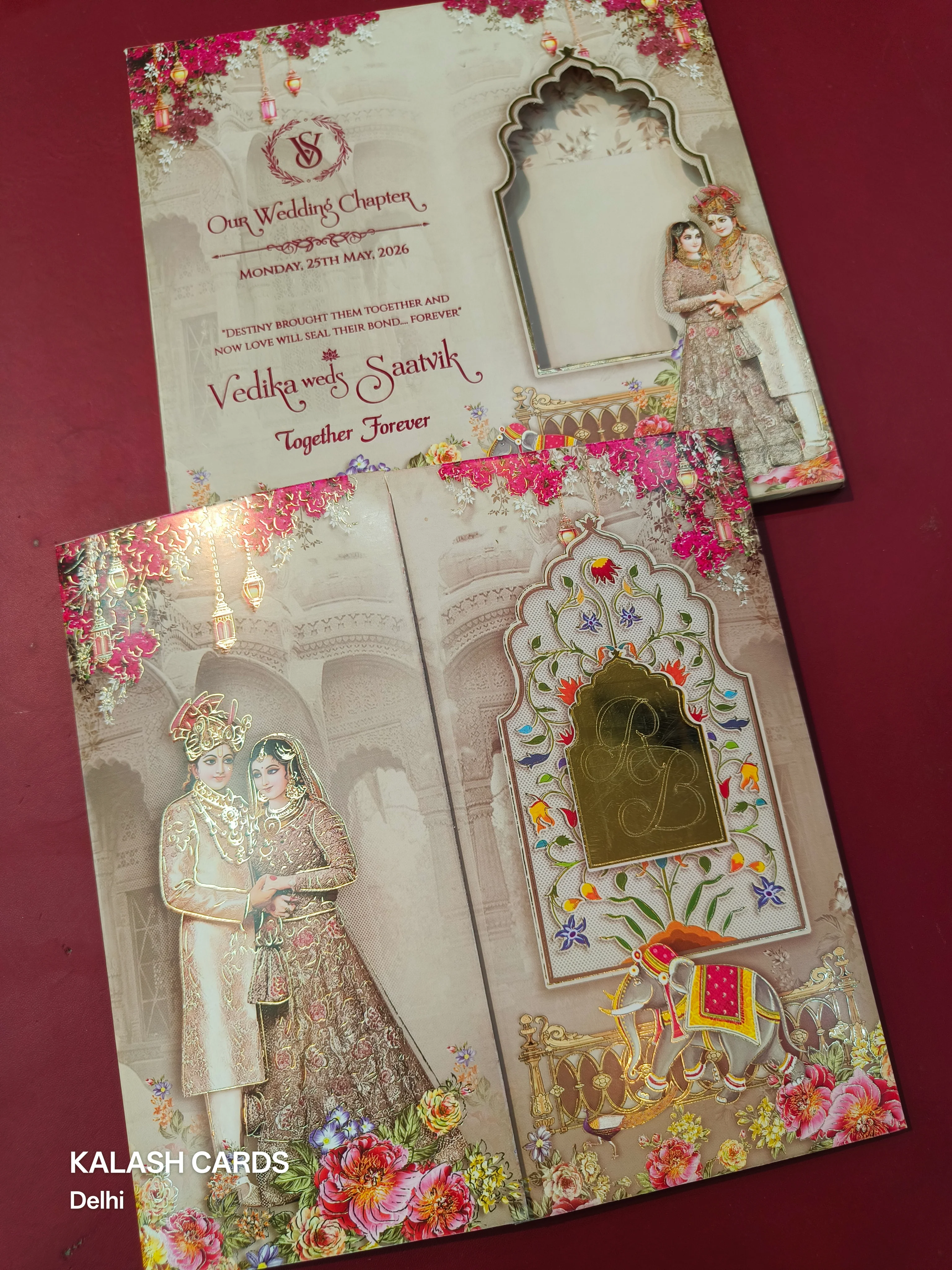 KLB578 Raja Rani Design Paper Wedding Card (2 Page with Couple Initial Acrylic)