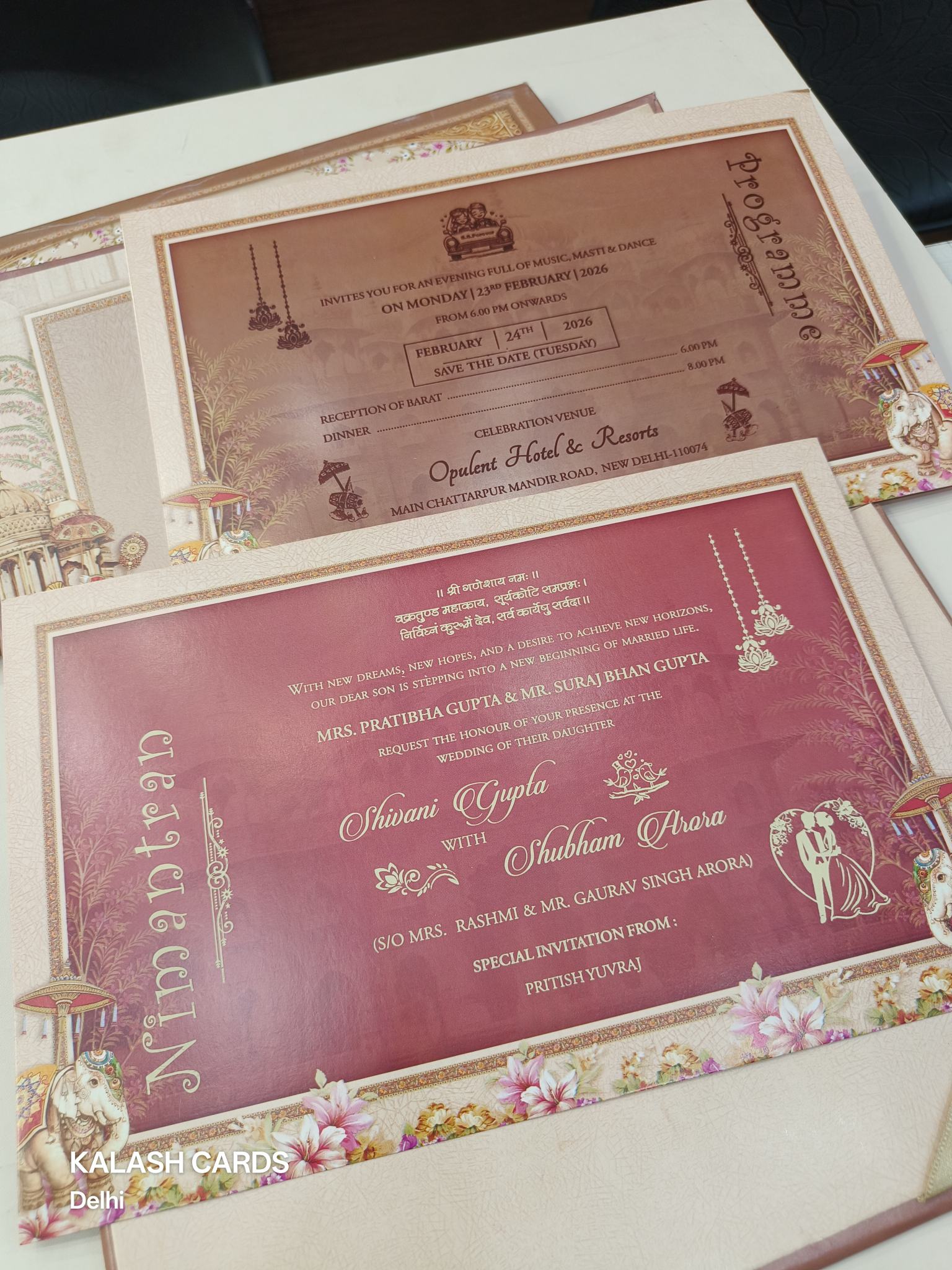 KLB626 Laser Cut Raja Rani Theme Padding Hardboard Thick Wedding Card (2 Page & Couple Name Acrylic Mirror) - Image 2